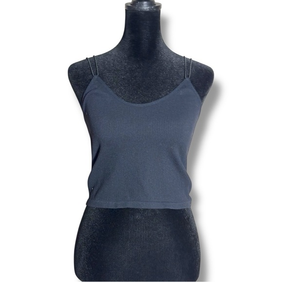 Zara Tops - Zara Charcoal Scoop Neck Ribbed Skinny Double Strap Cropped  Camisole Top